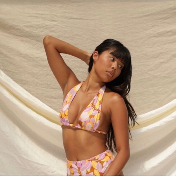 Stone Fox Swim Swimsuit Retro Bloom Print Rico Bikini Top & River Bottom Size XS - Picture 10 of 16
